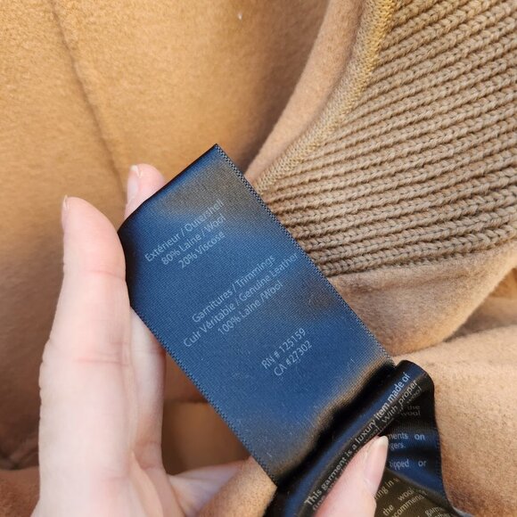 Mackage Camel Brown Tessa Wool Coat Leather Trim - Picture 7 of 11